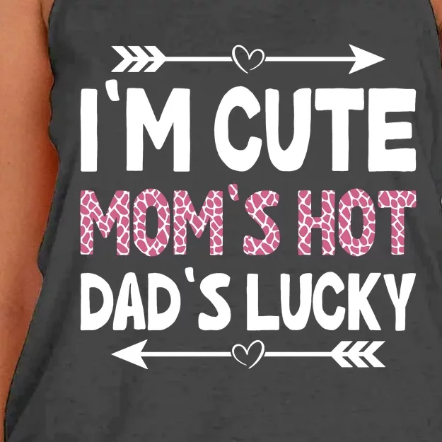 Im Cute Moms Hot Dads Lucky Funny Gift For Dad Women's Knotted Racerback Tank