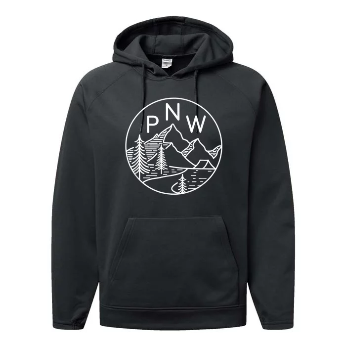 PNW Pacific Northwest Outdoors Trees Mountain Performance Fleece Hoodie