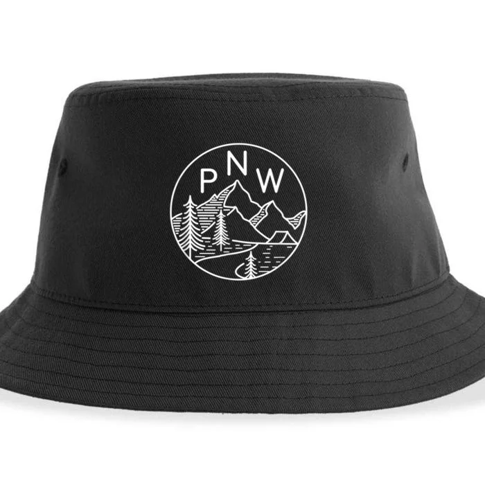 PNW Pacific Northwest Outdoors Trees Mountain Sustainable Bucket Hat