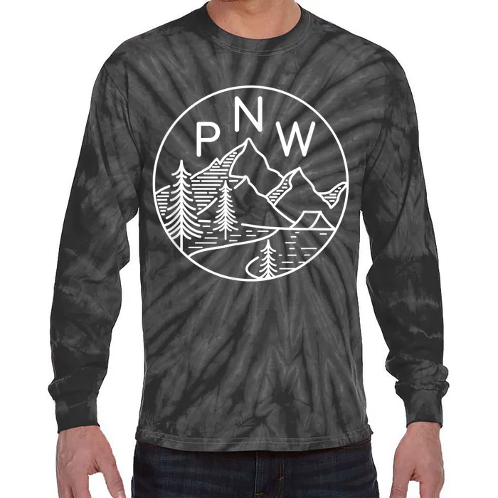 PNW Pacific Northwest Outdoors Trees Mountain Tie-Dye Long Sleeve Shirt