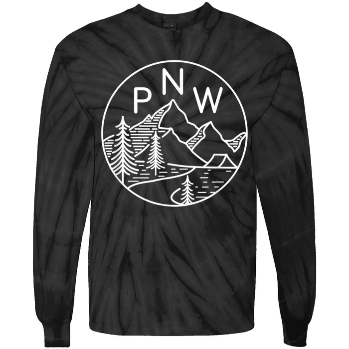 PNW Pacific Northwest Outdoors Trees Mountain Tie-Dye Long Sleeve Shirt