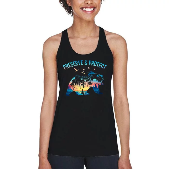 Preserve & Protect National Park Nature Forest Bear Wildlife Women's Racerback Tank