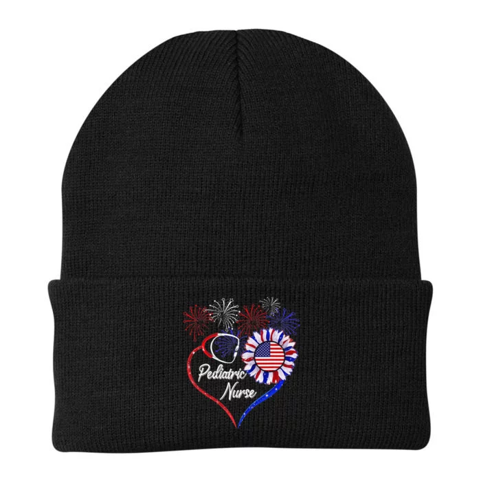 Patriotic Pediatric Nurse 4th Of July USA Flag Sunflower Knit Cap Winter Beanie