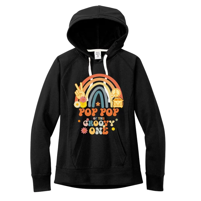 Pop Pop of the Groovy One Rainbow Boho Birthday Women's Fleece Hoodie