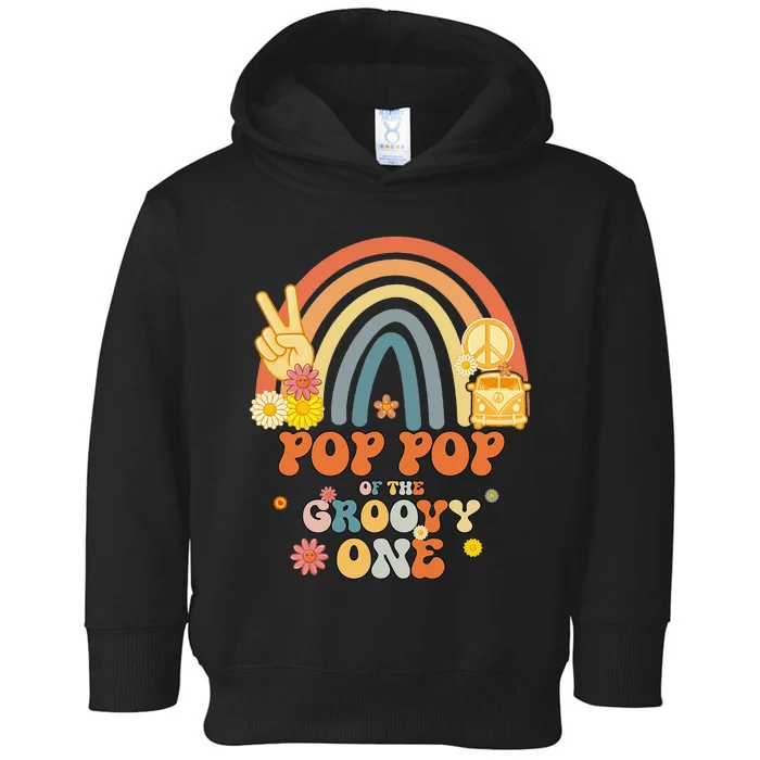 Pop Pop of the Groovy One Rainbow Boho Birthday Toddler Hoodie