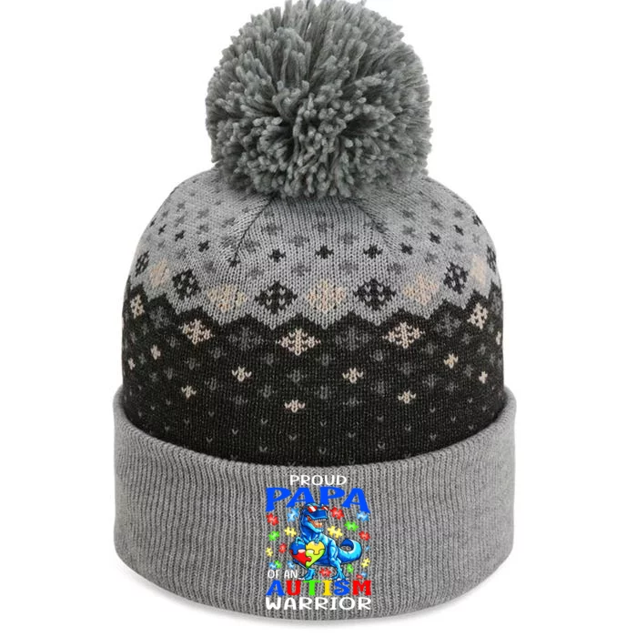 Proud Papa Of An Autism Warrior Dinosaur Gift The Baniff Cuffed Pom Beanie