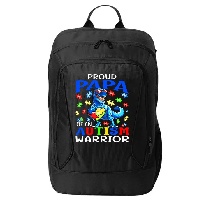 Proud Papa Of An Autism Warrior Dinosaur Gift City Backpack