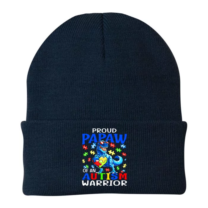 Proud Papaw Of An Autism Warrior Dinosaur Gift Knit Cap Winter Beanie