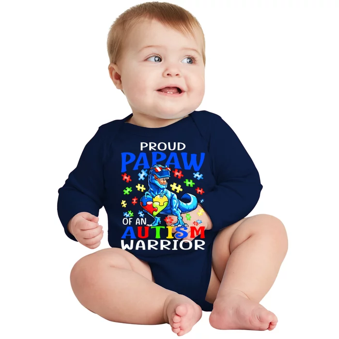 Proud Papaw Of An Autism Warrior Dinosaur Gift Baby Long Sleeve Bodysuit