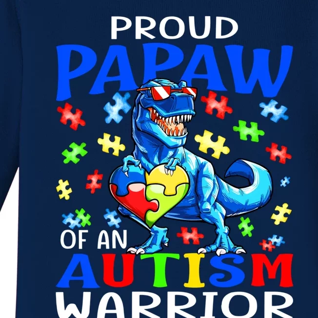 Proud Papaw Of An Autism Warrior Dinosaur Gift Baby Long Sleeve Bodysuit