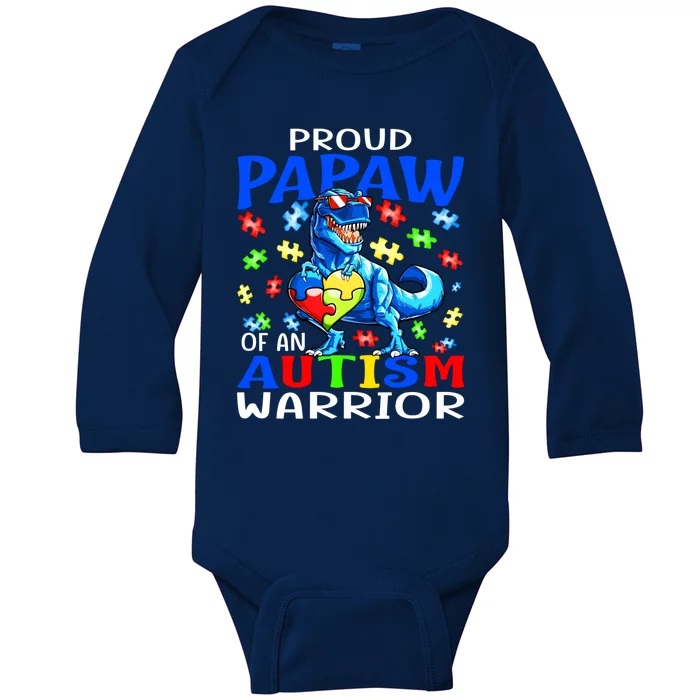 Proud Papaw Of An Autism Warrior Dinosaur Gift Baby Long Sleeve Bodysuit