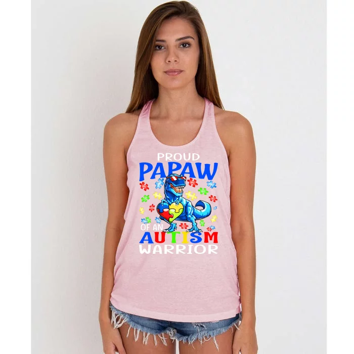 Proud Papaw Of An Autism Warrior Dinosaur Gift Women's Knotted Racerback Tank