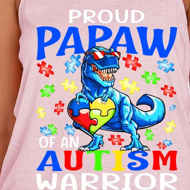 Proud Papaw Of An Autism Warrior Dinosaur Gift Women's Knotted Racerback Tank