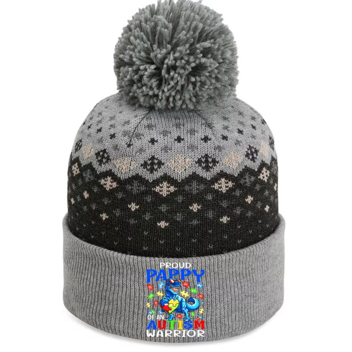 Proud Pappy Of An Autism Warrior Dinosaur Great Gift The Baniff Cuffed Pom Beanie