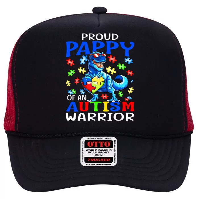 Proud Pappy Of An Autism Warrior Dinosaur Great Gift High Crown Mesh Trucker Hat