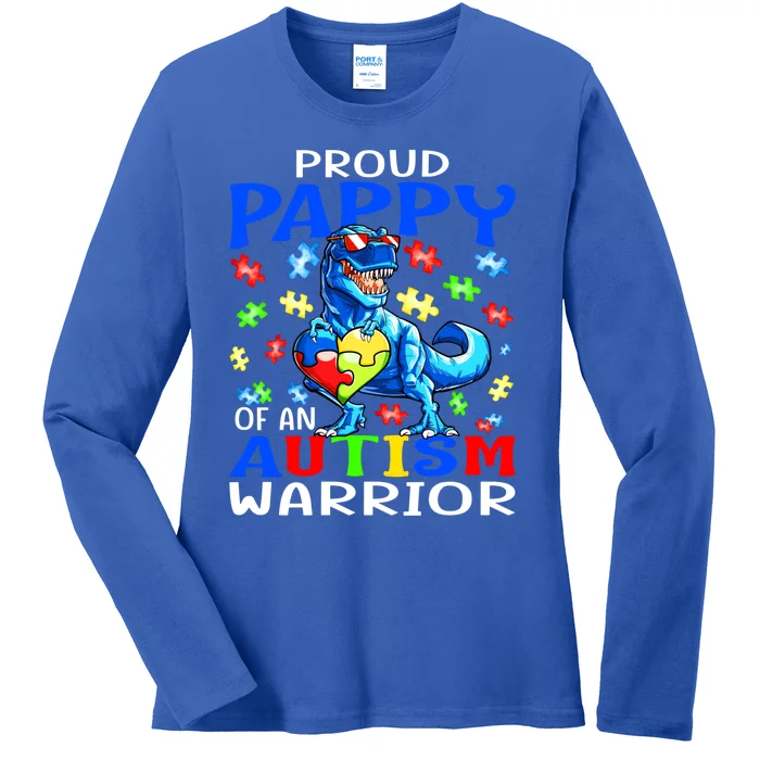 Proud Pappy Of An Autism Warrior Dinosaur Great Gift Ladies Long Sleeve Shirt