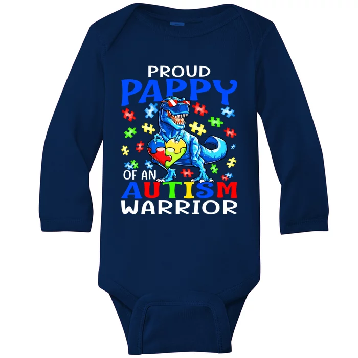 Proud Pappy Of An Autism Warrior Dinosaur Great Gift Baby Long Sleeve Bodysuit