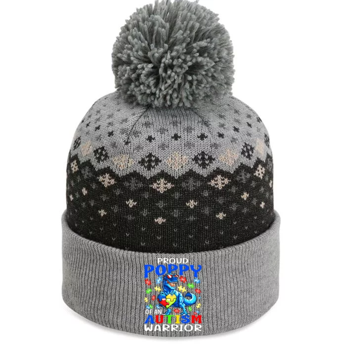 Proud Poppy Of An Autism Warrior Dinosaur Gift The Baniff Cuffed Pom Beanie