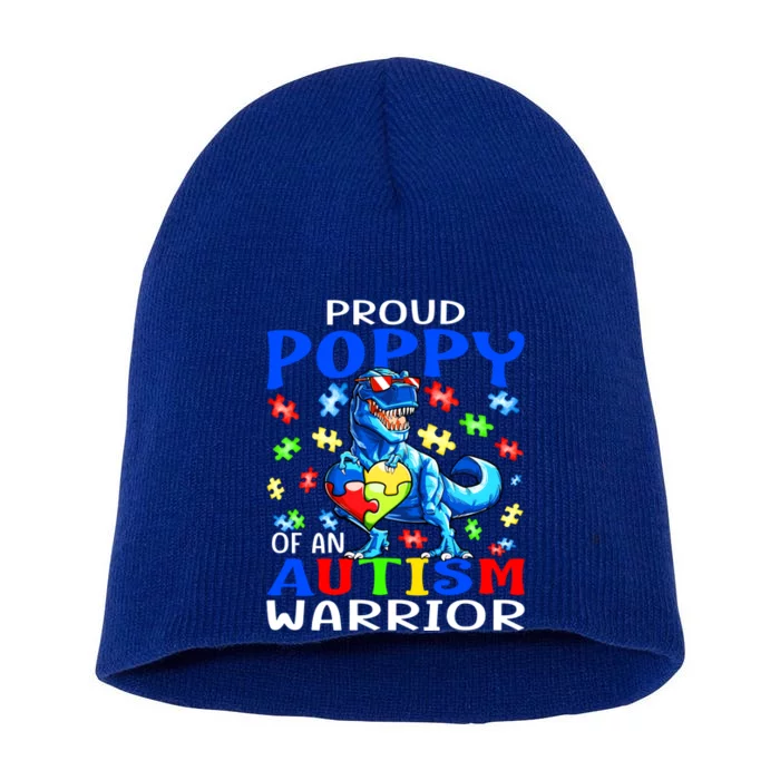 Proud Poppy Of An Autism Warrior Dinosaur Gift Short Acrylic Beanie