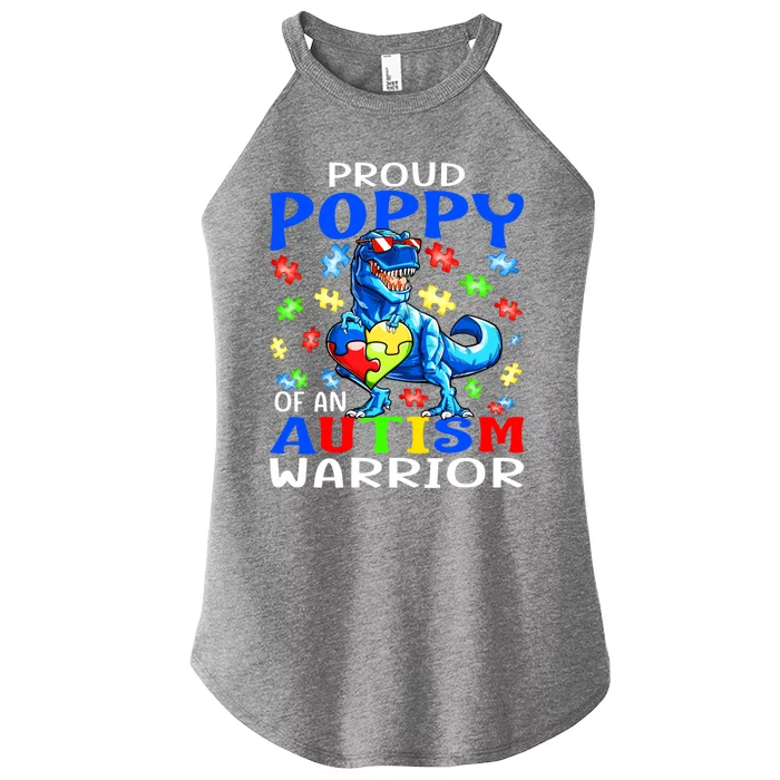 Proud Poppy Of An Autism Warrior Dinosaur Gift Women’s Perfect Tri Rocker Tank