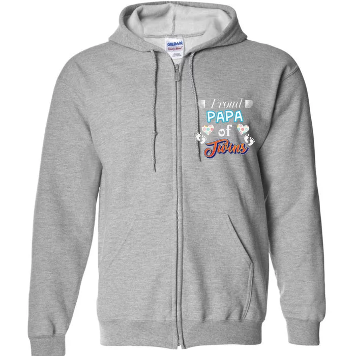 Proud Papa Of Twins Father Day Heart Footprint Dad Daddy Full Zip Hoodie