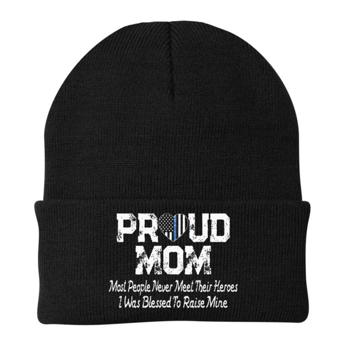 Proud Police Officer Mom Thin Blue Line Mother Gift Knit Cap Winter Beanie