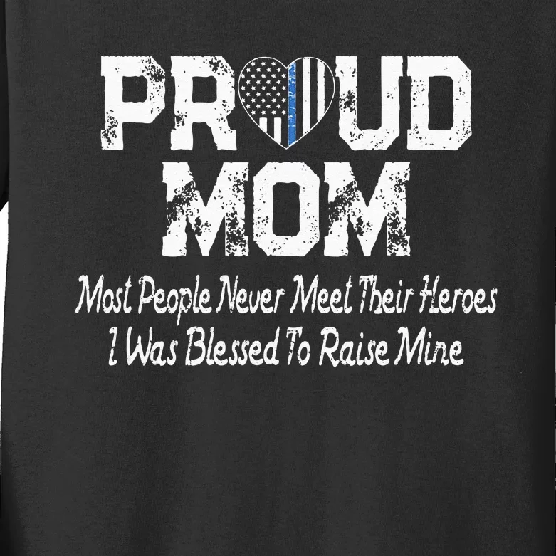 Proud Police Officer Mom Thin Blue Line Mother Gift Kids Long Sleeve Shirt