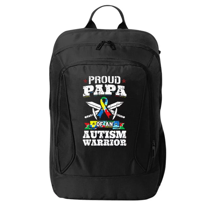 Proud Papa Of An Autism Warrior Awareness Ribbon Father City Backpack