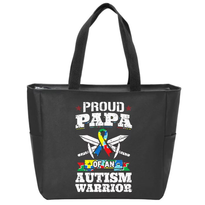 Proud Papa Of An Autism Warrior Awareness Ribbon Father Zip Tote Bag