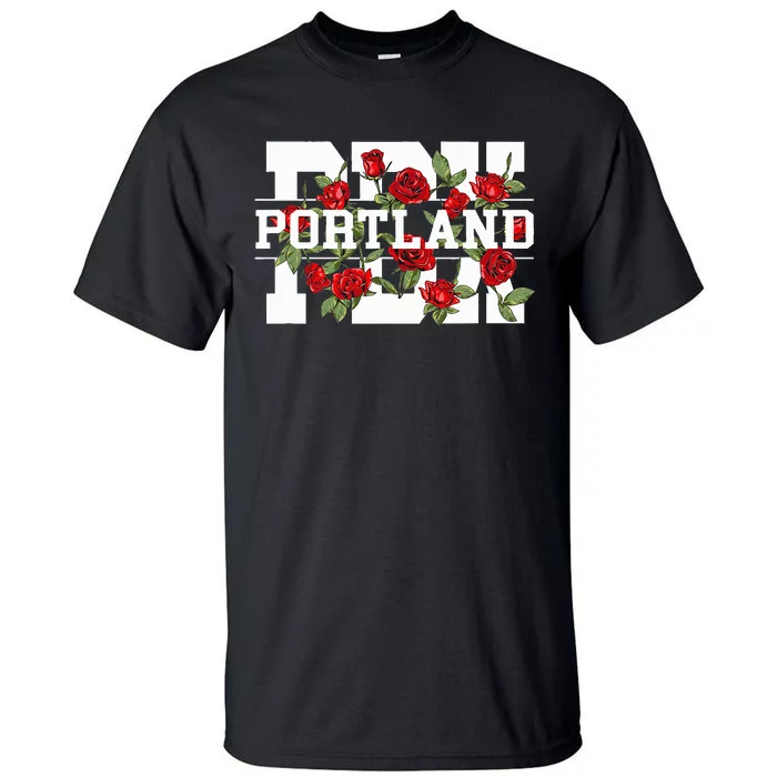 Pdx Portland Oregon Typography With Red Roses Tall T-Shirt