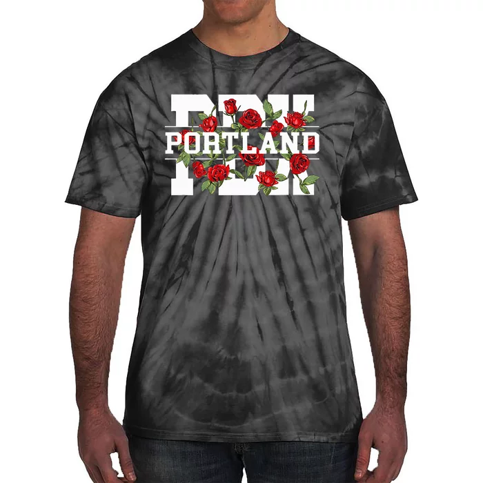 Pdx Portland Oregon Typography With Red Roses Tie-Dye T-Shirt