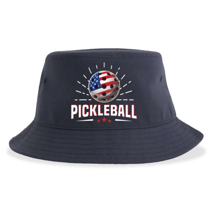 Pickleball Player Paddleball Lover Us American Flag Sustainable Bucket Hat