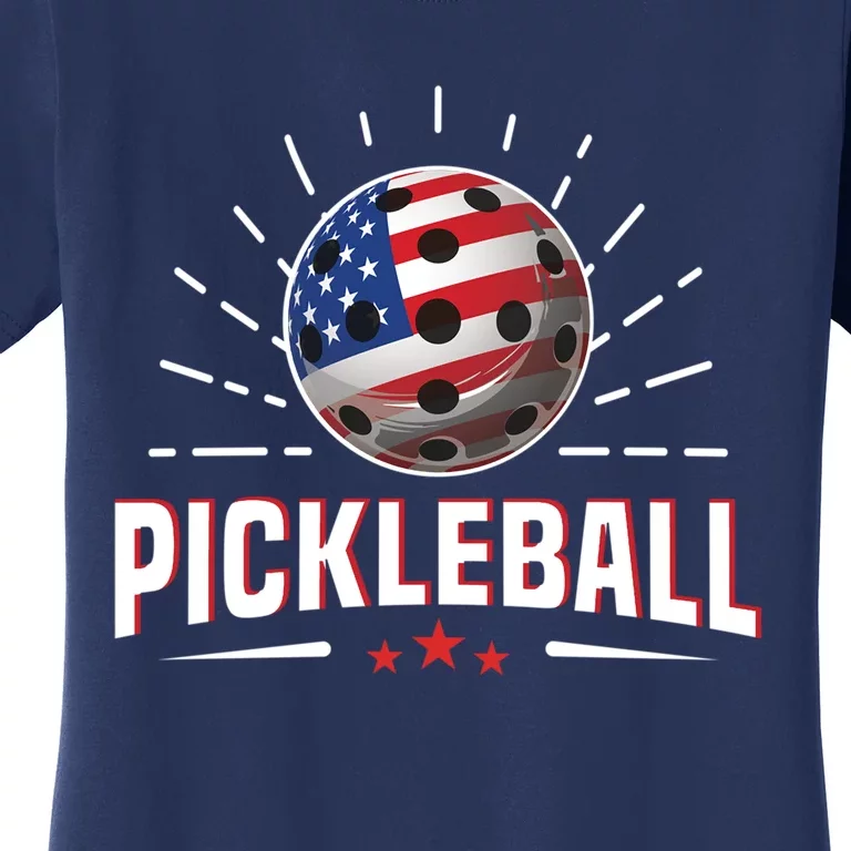 Pickleball Player Paddleball Lover Us American Flag Women's T-Shirt