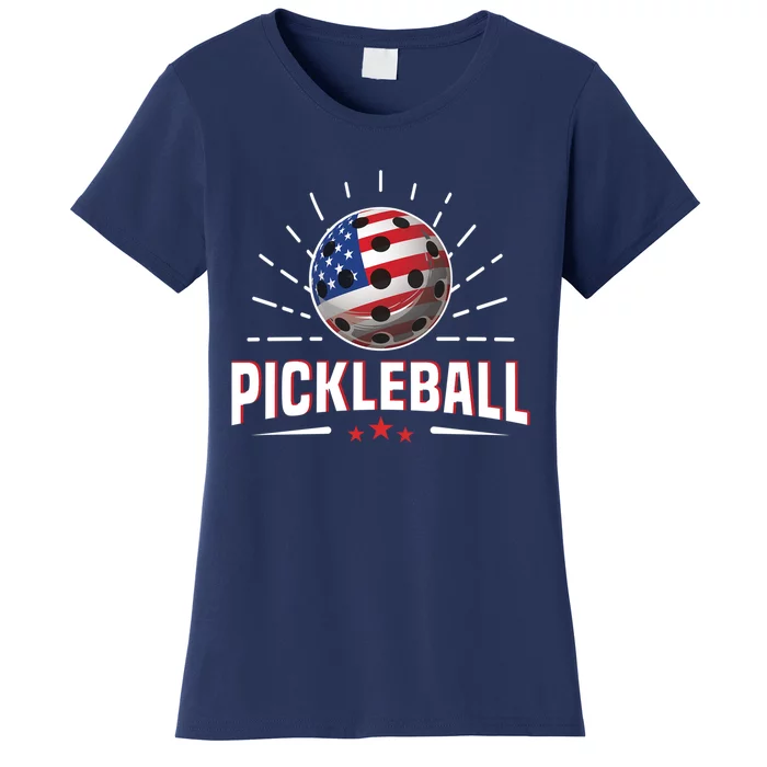 Pickleball Player Paddleball Lover Us American Flag Women's T-Shirt