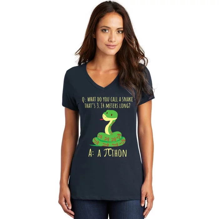 Python Pithon Pi Symbol Funny Math Teacher Pi Day Women's V-Neck T-Shirt