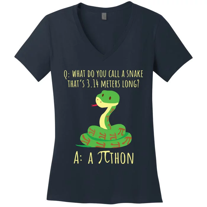 Python Pithon Pi Symbol Funny Math Teacher Pi Day Women's V-Neck T-Shirt