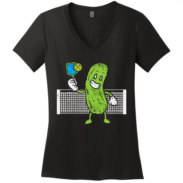 Pickle Playing Pickleball Funny Paddleball Gift Women's V-Neck T-Shirt