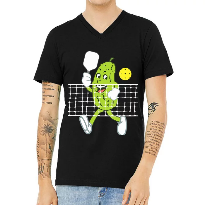 Pickle Playing Pickleball Funny Pickleball Paddleball V-Neck T-Shirt