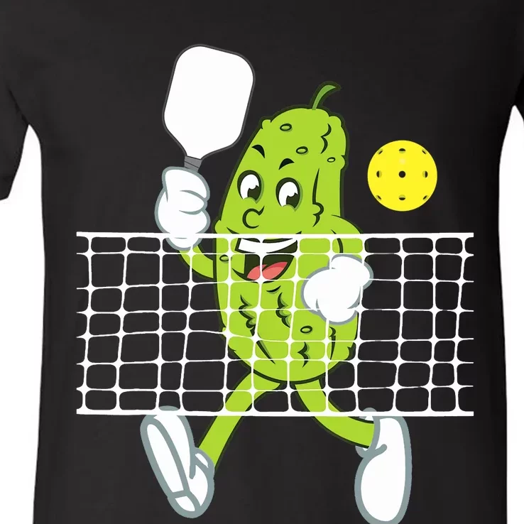 Pickle Playing Pickleball Funny Pickleball Paddleball V-Neck T-Shirt