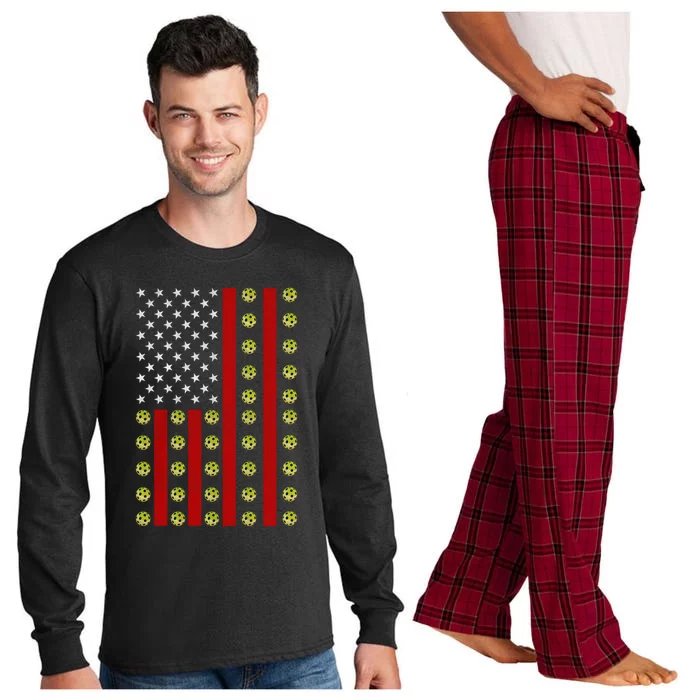 Patriotic Pickleball Player Us Flag Pickleball 4th Of July Gift Long Sleeve Pajama Set