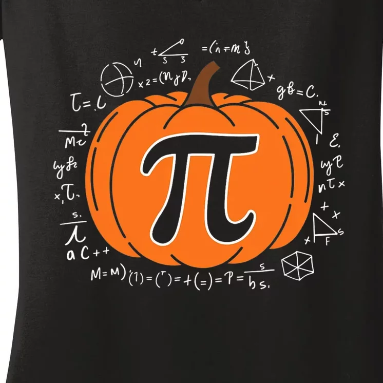 Pumpkin Pi Pie Math Teacher Funny Halloween Thanksgiving Women's V-Neck T-Shirt