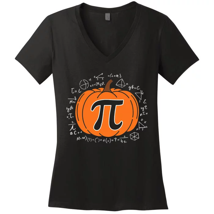 Pumpkin Pi Pie Math Teacher Funny Halloween Thanksgiving Women's V-Neck T-Shirt