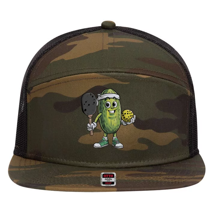 Pickle Playing Pickleball Funny For Paddleball Lover Gift 7 Panel Mesh Trucker Snapback Hat