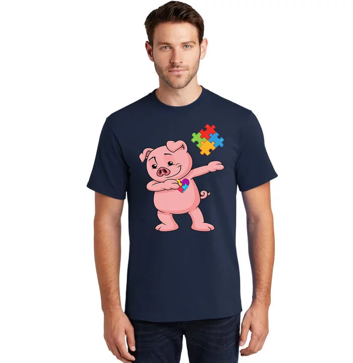 Piggy Puzzle Piece Autism Awarenesss Dab Tall T-Shirt