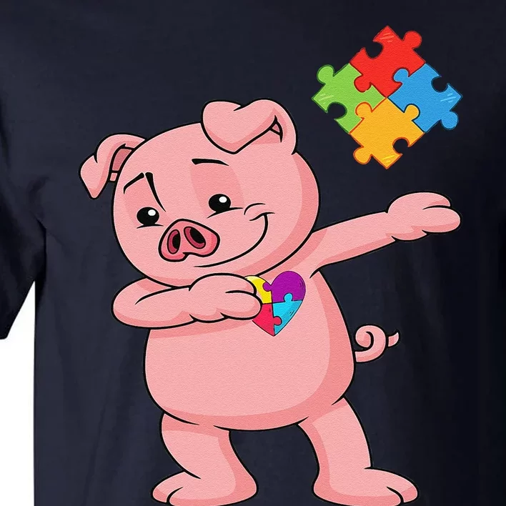 Piggy Puzzle Piece Autism Awarenesss Dab Tall T-Shirt