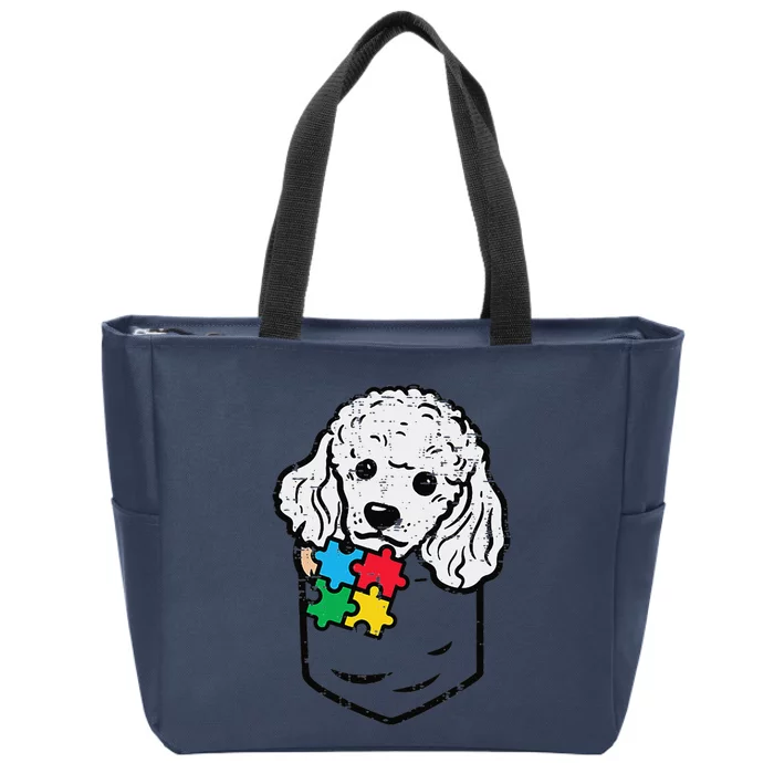 Pocket Poodle Puzzle Autism Awareness Dog Women Zip Tote Bag