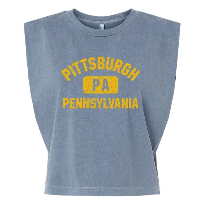 Pittsburgh Pa Pennsylvania Gym Style Distressed Amber Print Great Gift Garment-Dyed Women's Muscle Tee