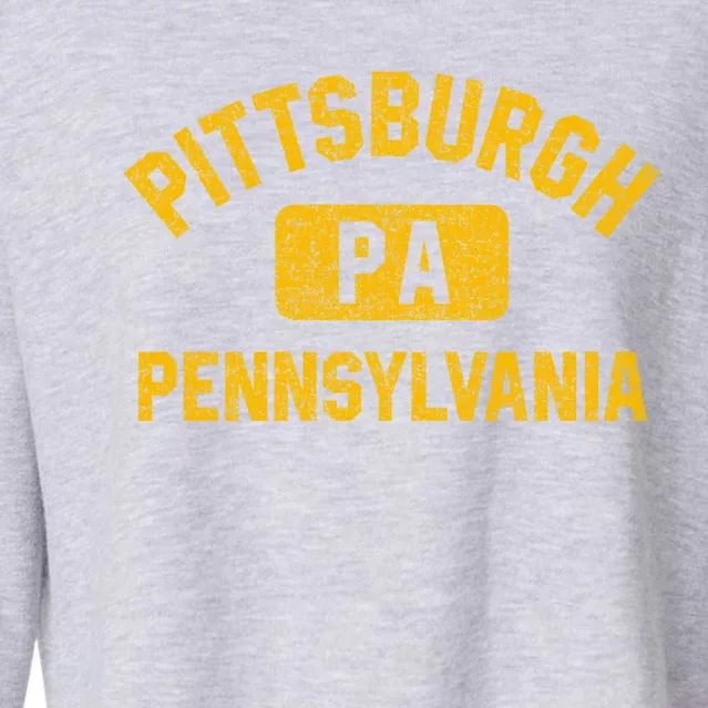 Pittsburgh Pa Pennsylvania Gym Style Distressed Amber Print Great Gift Cropped Pullover Crew