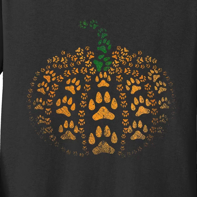 Pet Paw Print Pumpkin Kids Long Sleeve Shirt