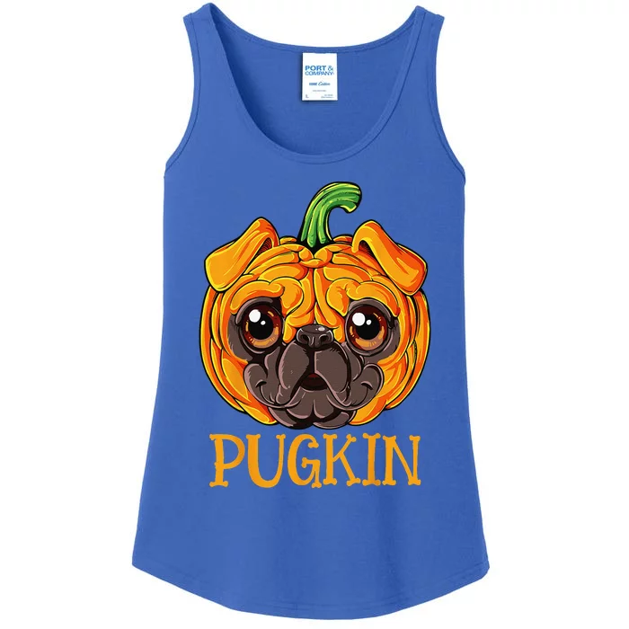 Pugkin Pug Pumpkin Halloween Thanksgiving Funny Funny Dog Ladies Essential Tank